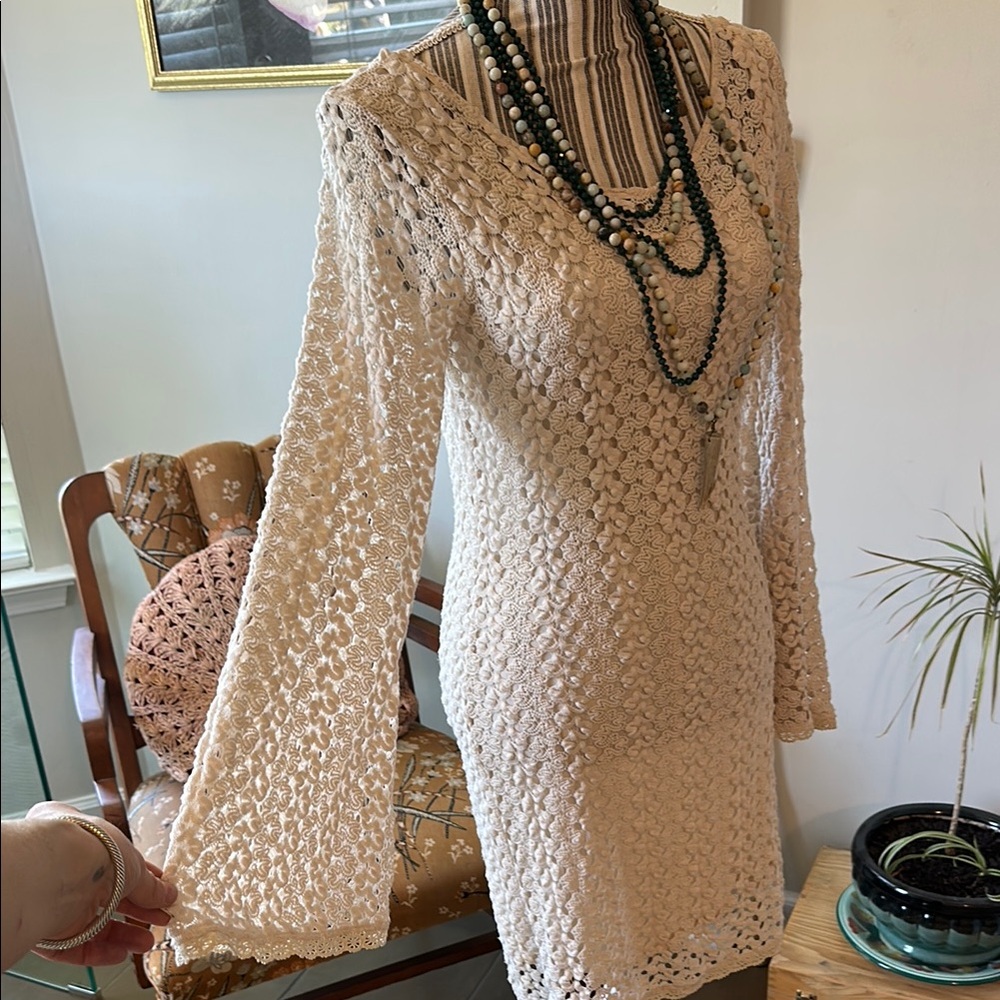 Cream Knit Dress- Vintage Free People - Picture 3 of 5